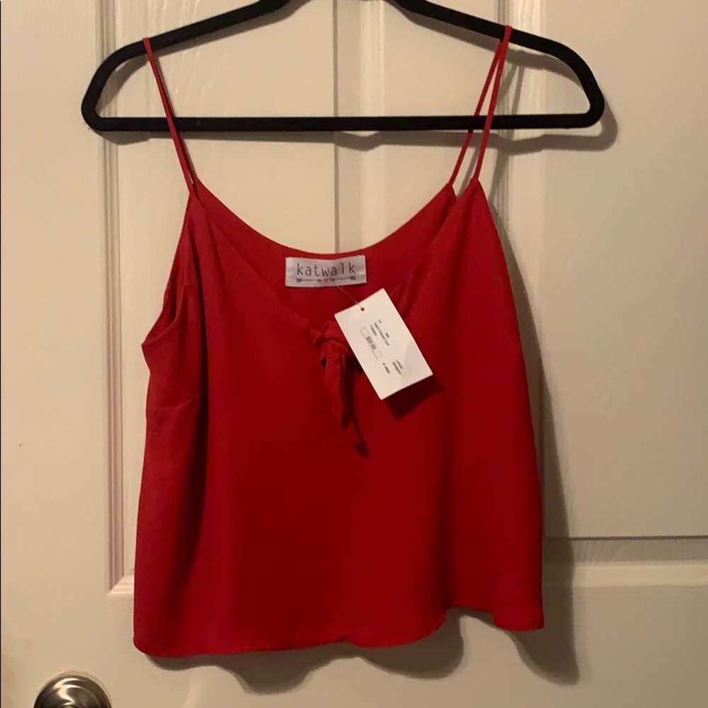 Red chiffon front tie blouse